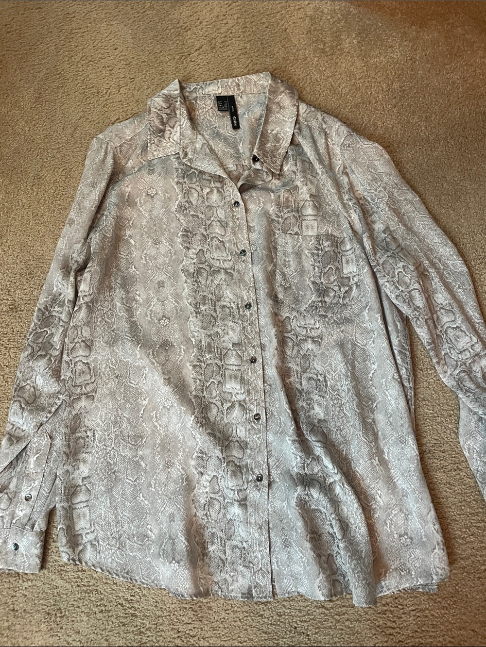MNG women’s snake print button down